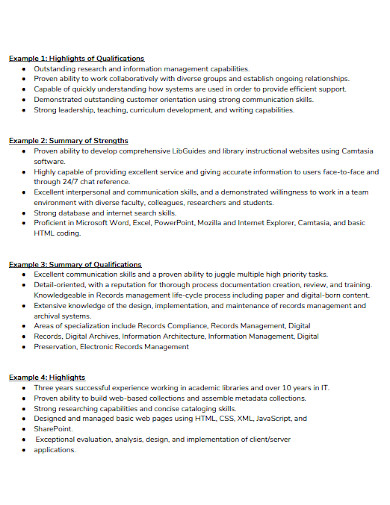editable resume skills summary
