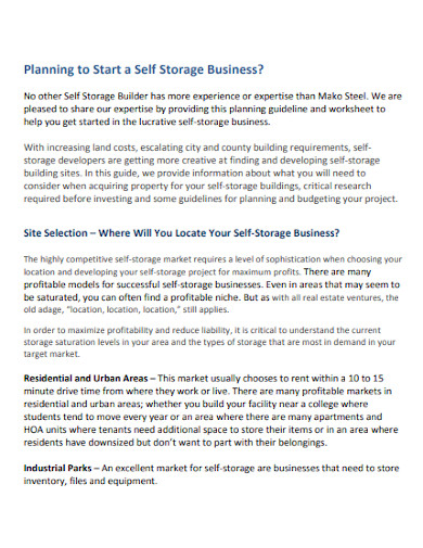 editable self storage business planning