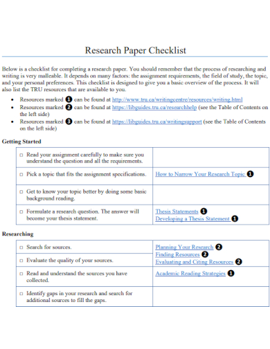 research paper revision checklist