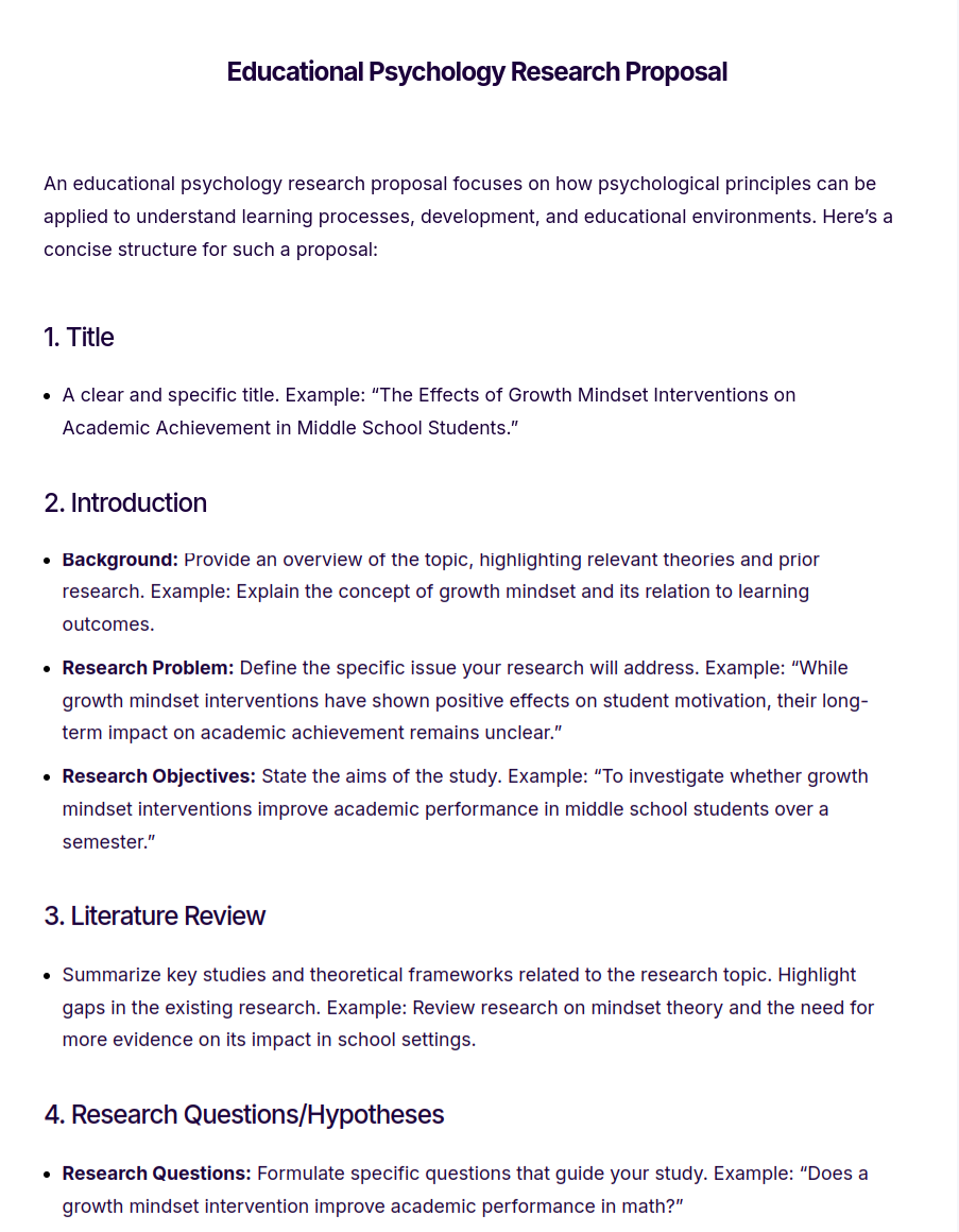 research proposal template psychology