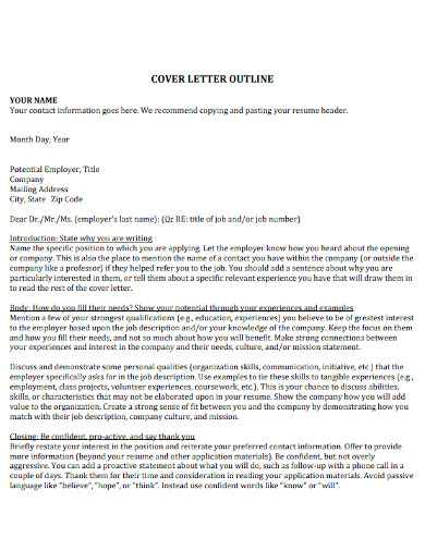 Cover Letter Outline - Examples, Format, Sample | Examples