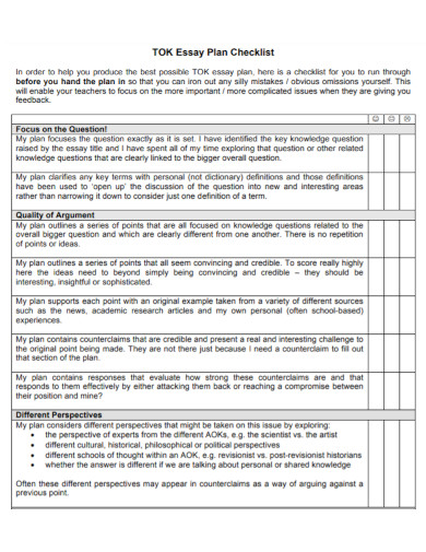 Essay Plan Checklist