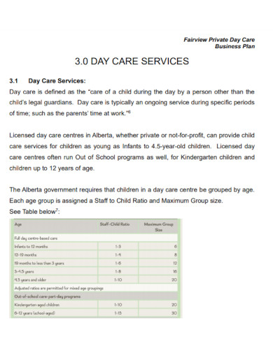 fairview daycare business plan