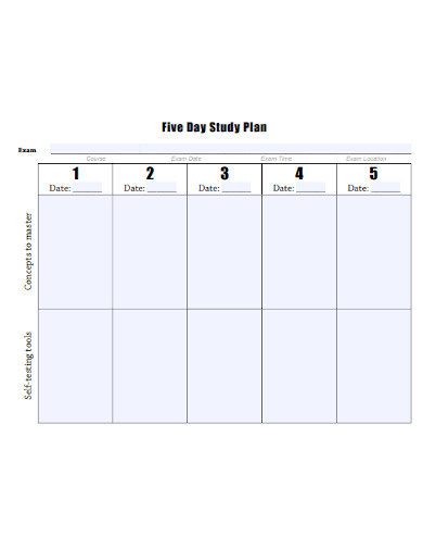 five day study plan example