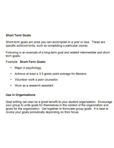 example of short term goals for students essay