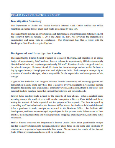 fraud investigation summary report