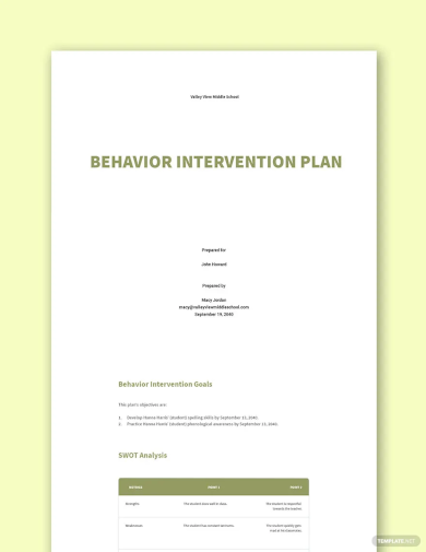 free sample behavior intervention plan template