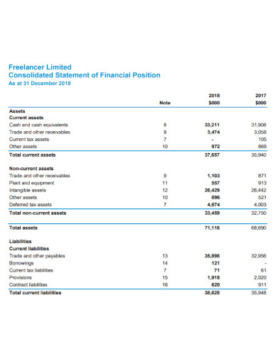 freelancer limited consolidated statement