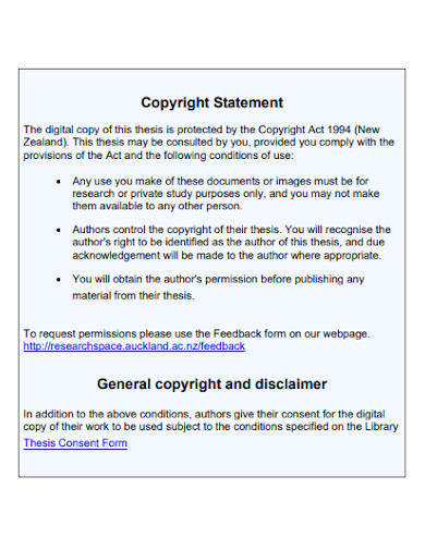 general copyright disclaimer statement