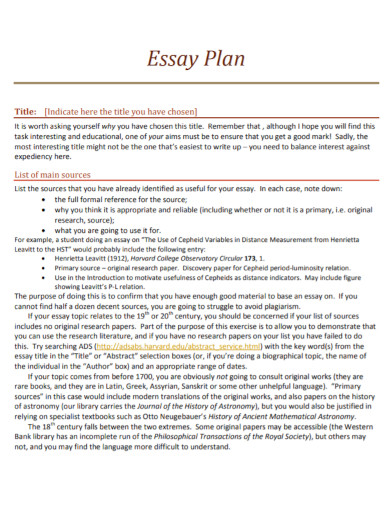 example of a essay plan