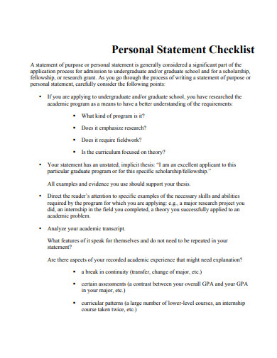 graduate school personal statement checklist