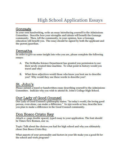 catholic high school admission essay examples