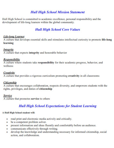 10+ High School Statement Examples [ Mission, Academic , Vision ...