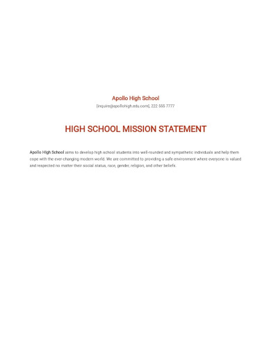 high school mission statement template