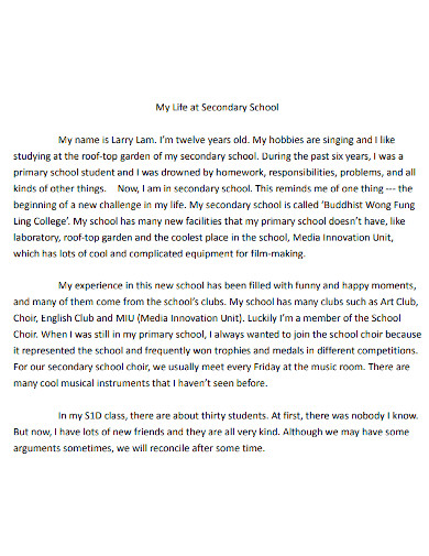 high school story of my life essay