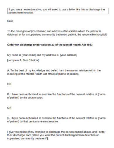 hospital patient discharge letter