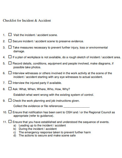 incident and accident analysis checklist