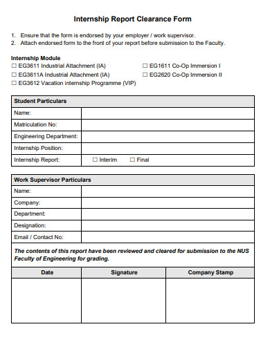 internship report clearance form