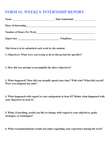 Internship Weekly Report - 12+ Examples, Format, Pdf | Examples