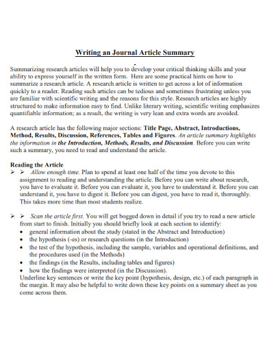 Journal Article Summary Example