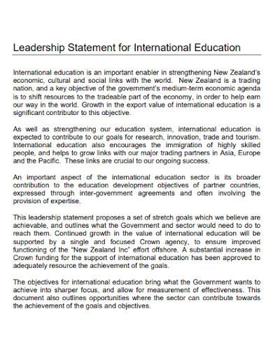 leadership statement for international education
