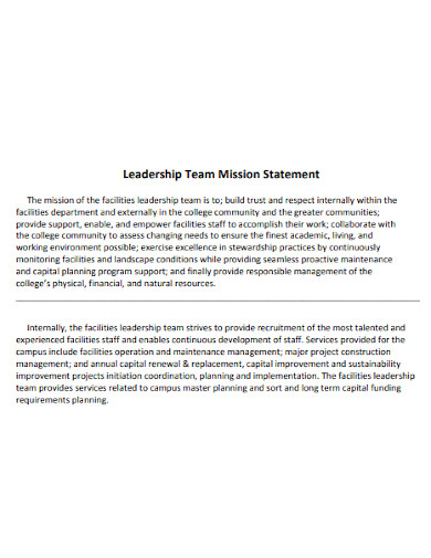 leadership team mission statement