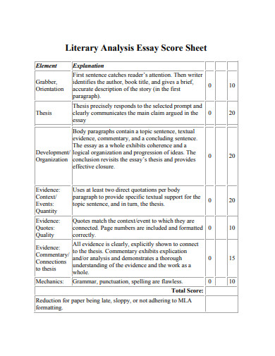 literary analysis essay score sheet