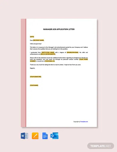 manager job application letter template