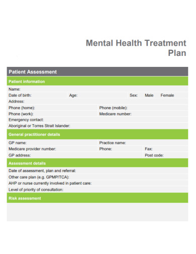 mental health treatment plan format