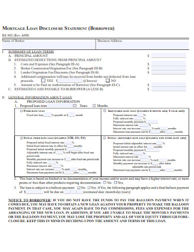 Mortgage Loan Disclosure Statement