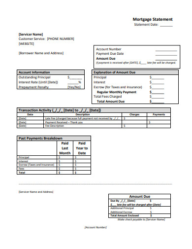 mortgage statement template