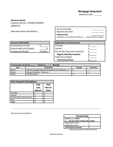 Mortgage Statement Template