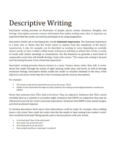 Descriptive Writing - 29+ Examples, Format, Pdf | Examples