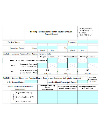 nursing facility report sheet