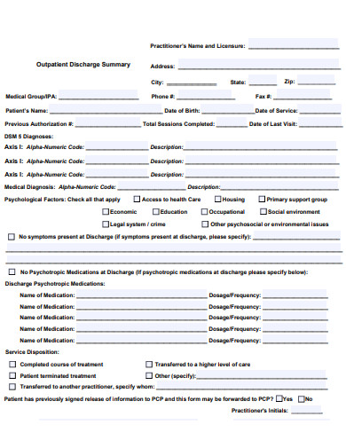 outpatient discharge summary form