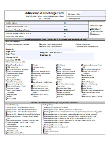 patient admission discharge form