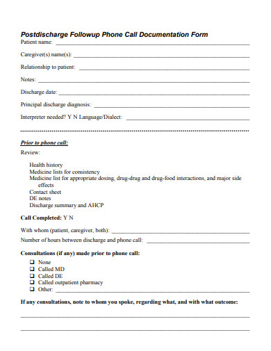 patient post discharge followup documentation form