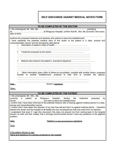 patient self discharge medical advice form