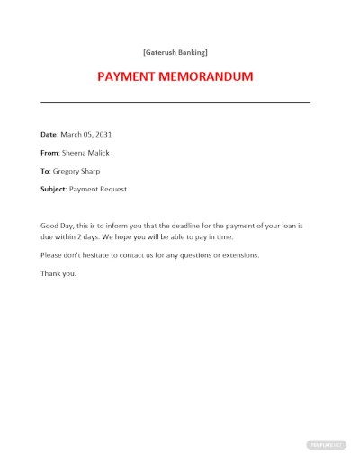 payment request memo template