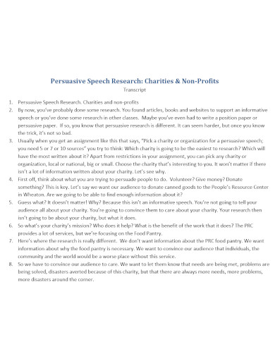 persuasive charity speechs