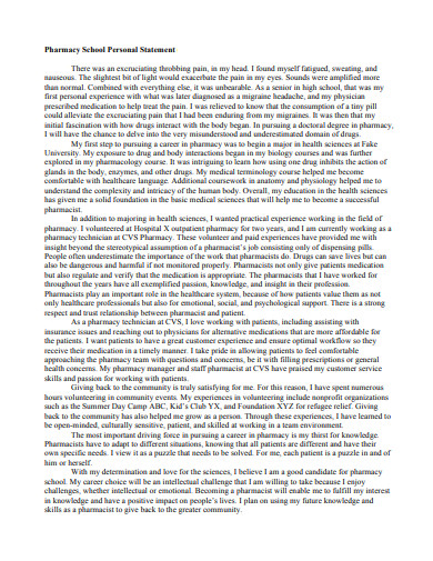 pharmacy school personal statement template