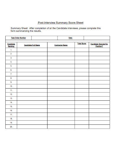 Post Interview Summary Score Sheet