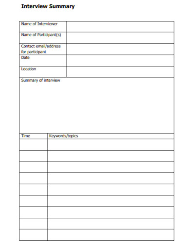 Printable Interview Summary Sheet