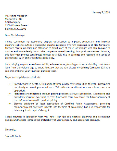 printable job application letter for accountant