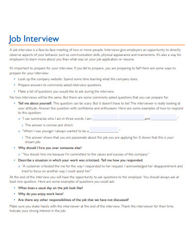 printable job interview essay