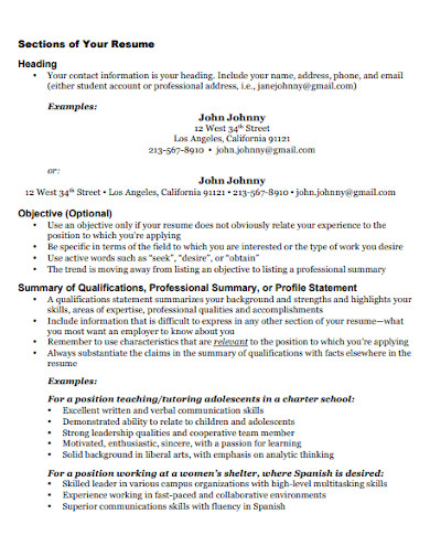 printable resume summary statement