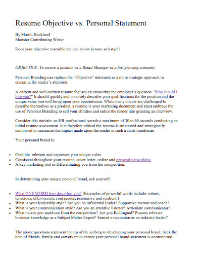 Resume Objective Statement - 9+ Examples, Format, Sample | Examples