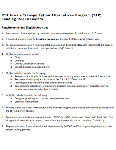 project funding requirements template