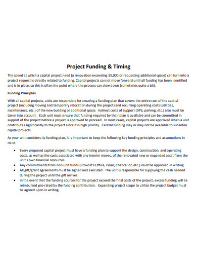 project funding and timing requirements