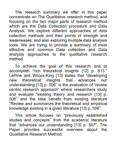 examples of summary of research paper